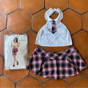 Sexy School Girl Student Uniform Plaid Skirt Tie Costume Halloween Cosplay XL